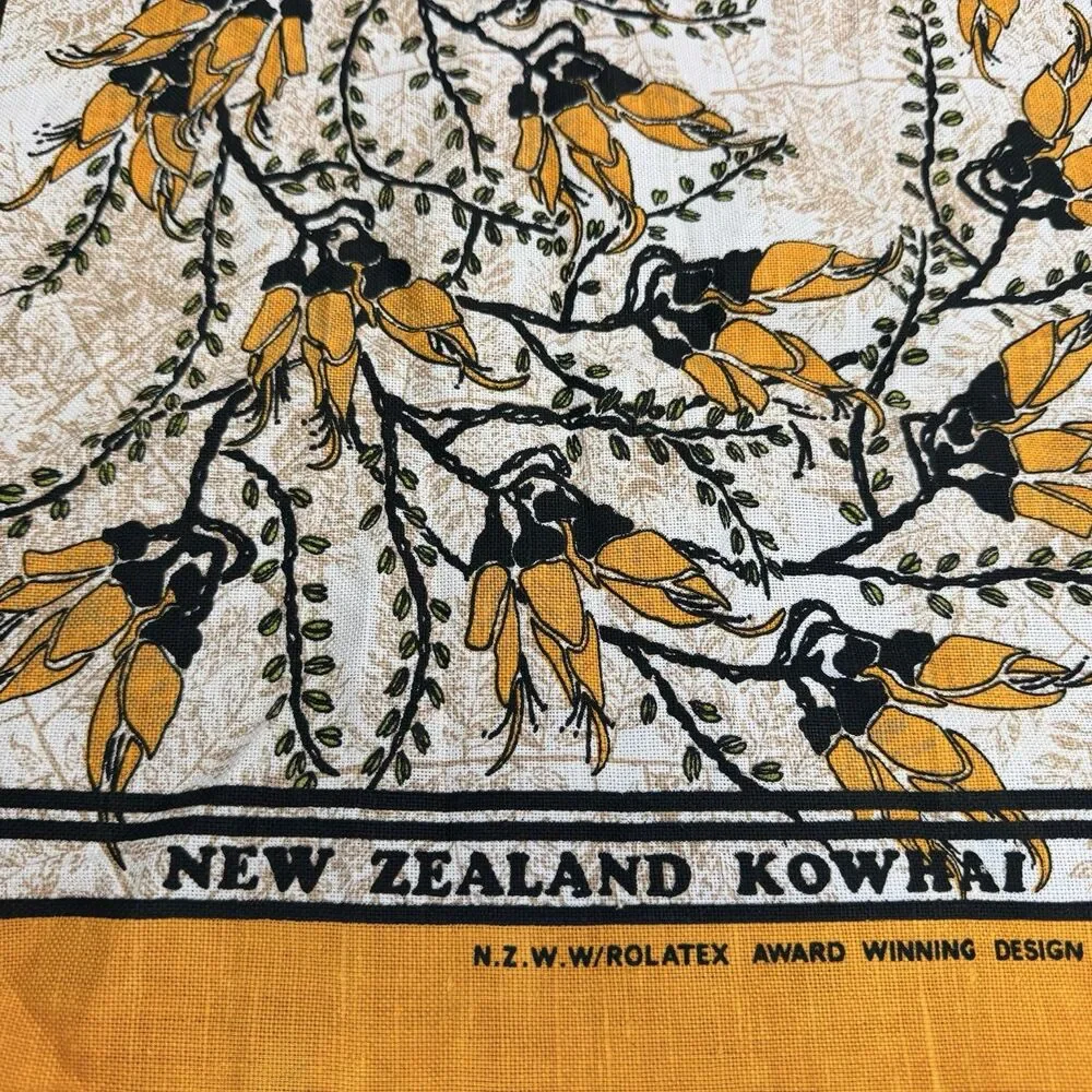 Vintage New Zealand Kowhai Tea Towel Award Winning Sylvia Gregory Hunt 18.5”x30”